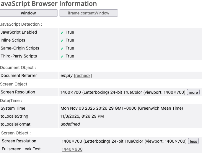 Tor JS Browser Info